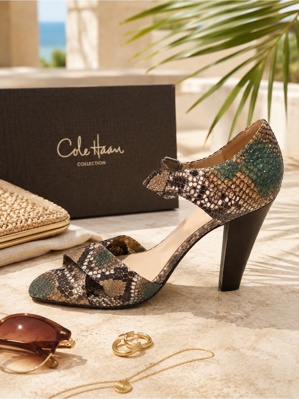 Cole Haan Collection Lucetta Green Printed Python Heels 8.5B